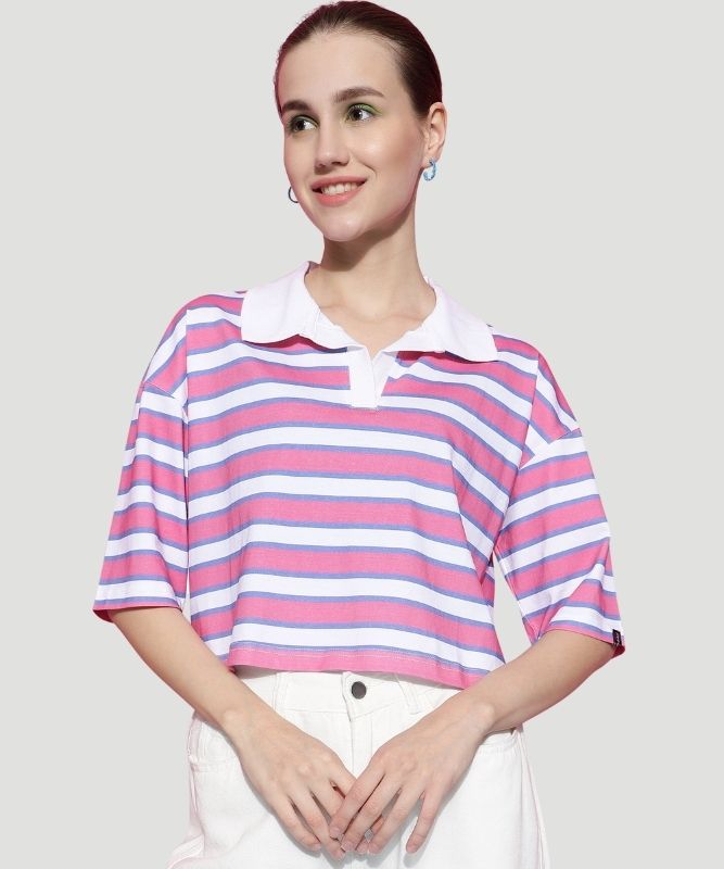 Women's Multicolor Striped Half Sleeves Loose Fit Top