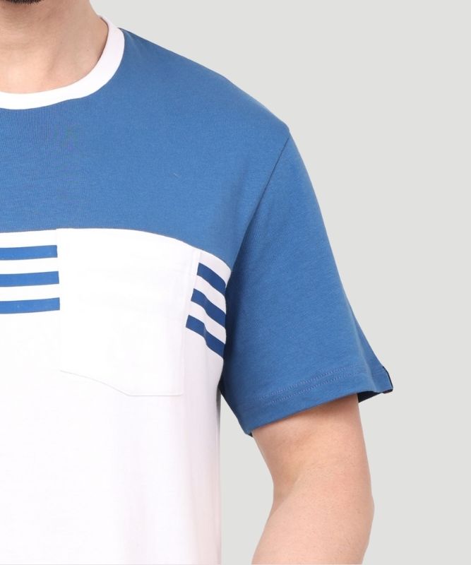 Men's White Colorblock Half Sleeves Regular Fit T-Shirt
