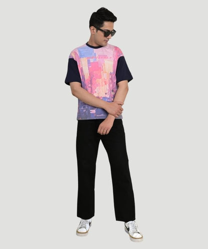 Men's Black Graphic Print Half Sleeves Oversized Fit T-Shirt