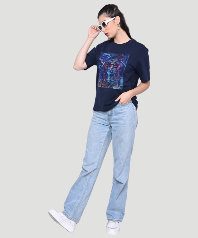 Women's Blue Graphic Print Half Sleeves Regular Fit T-Shirt